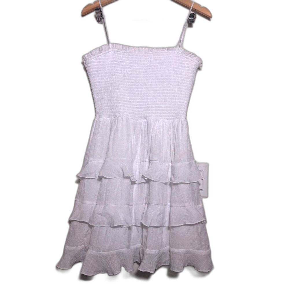 Trixxi Mini Dress White Tiered Ruffle Smocked Large Bridal Grad Bachelorette LWD